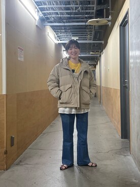 「アツいコーデ全部見せ」｜「アイテム（ダウンジャケット/コート）」を使った、ほこさん（レディース・158cm）の夏コーディネート