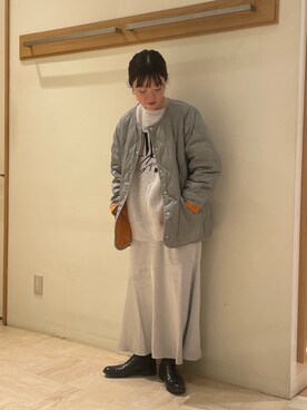 「TAION（タイオン）のアイテム（ノーカラージャケット）」を使った、ほこさん（レディース・158cm）の冬コーディネート