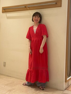「fredy emue（フレディエミュ）のヌードストラップフラットサンダル（サンダル）」を使った、ほこさん（レディース・158cm）の夏コーディネート