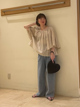 「fredy emue（フレディエミュ）のヌードストラップフラットサンダル（サンダル）」を使った、ほこさん（レディース・158cm）の夏コーディネート