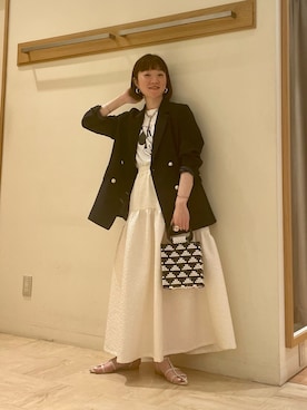 「fredy emue（フレディエミュ）のダブルブレストジャケット（テーラードジャケット）」を使った、ほこさん（レディース・158cm）の春コーディネート