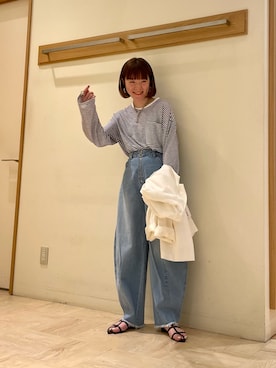 「fredy emue（フレディエミュ）のカーブデニムパンツ（デニムパンツ）」を使った、ほこさん（レディース・158cm）の春コーディネート