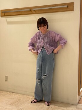 「fredy emue（フレディエミュ）のヌードストラップフラットサンダル（サンダル）」を使った、ほこさん（レディース・158cm）の夏コーディネート
