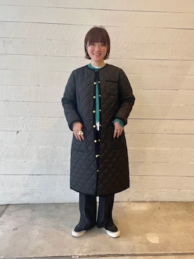 「Traditional Weatherwear」｜「アイテム（ノーカラーコート）」を使った、ほこさん（レディース・158cm）の冬コーディネート