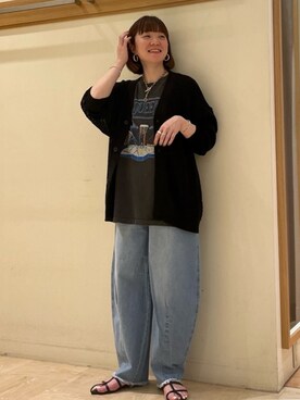 「fredy emue（フレディエミュ）のカーブデニムパンツ（デニムパンツ）」を使った、ほこさん（レディース・158cm）の春コーディネート