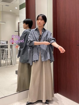 「MAQWEL（マクウェル）の【MAQWEL/マクウェル】ポンチョシャツ（シャツ/ブラウス、ブルー系）」を使った、SENOさん（レディース・157cm）の秋コーディネート