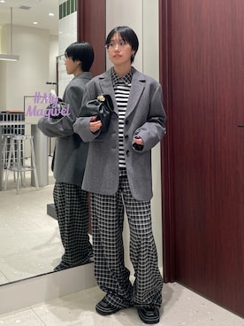 「MAQWEL（マクウェル）の【MAQWEL/マクウェル】《セットアップ対応》チェックパンツ（その他パンツ、グレー系）」を使った、SENOさん（レディース・157cm）の秋コーディネート