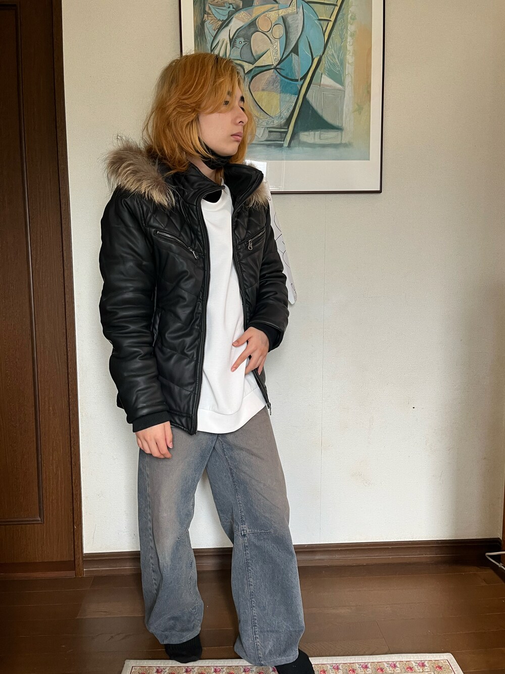 「GUのアイテム（デニムパンツ、シルバー系）」を使った、death666ttさん（メンズ・160cm）の冬コーディネートの1枚目の写真