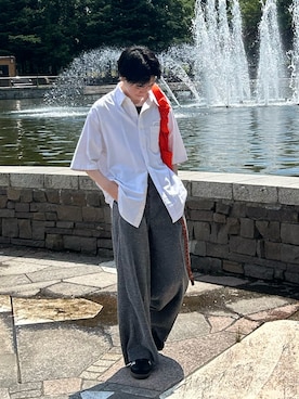 「WYM LIDNM（ウィム バイ リドム）のアイテム（スラックス）」を使った、くもるさん（メンズ・166cm）の夏コーディネート