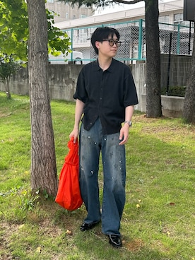 「SINSS（シンス）のBaggy silhouette curve denim / バギーシルエットカーブデニム（デニムパンツ）」を使った、くもるさん（メンズ・166cm）の夏コーディネート