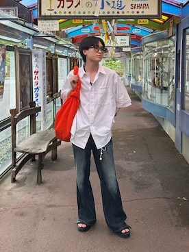 「アイテム（サンダル）」を使った、くもるさん（メンズ・166cm）の秋コーディネート