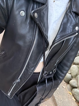 「アイテム（ライダースジャケット）」を使った、ムツミさん（レディース・162cm）の冬コーディネート