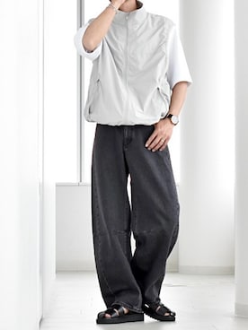 「GU（ジーユー）のアイテム（ベスト、ホワイト系）」を使った、y_Oさん（メンズ・168cm）の夏コーディネート