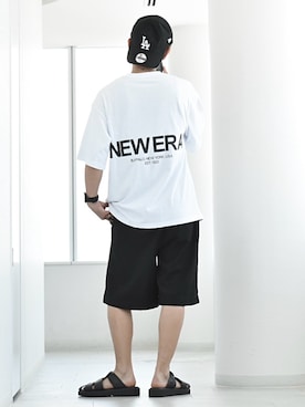 「NEW ERA（ニューエラ）の【ムラサキスポーツ限定】NEW ERA/ニューエラ 半袖Tシャツ バックプリント 14670928/14670929/14670930/14670931（Tシャツ/カットソー）」を使った、y_Oさん（メンズ・168cm）の夏コーディネート