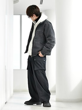 「アイテム（カーゴパンツ）」を使った、y_Oさん（メンズ・168cm）の冬コーディネート
