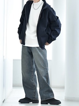 「アイテム（ニット/セーター）」を使った、y_Oさん（メンズ・168cm）の秋コーディネート