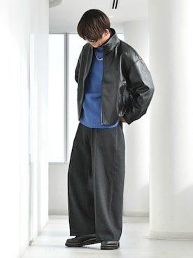 「アイテム（ライダースジャケット）」を使った、y_Oさん（メンズ・168cm）の冬コーディネート