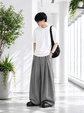 「SBG（エスビー）のSBG 2タックワイドスラックス（スラックス、グレー系）」を使った、y_Oさん（メンズ・168cm）の夏コーディネート
