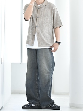 「アイテム（ニット/セーター）」を使った、y_Oさん（メンズ・168cm）の夏コーディネート
