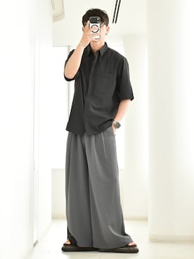 「HARE（ハレ）のベルトシャークサンダル(HARE)（サンダル、ブラック系）」を使った、y_Oさん（メンズ・168cm）の夏コーディネート