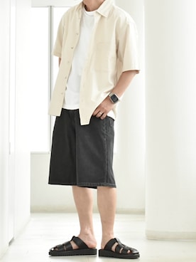 「UNIQLO（ユニクロ）のアイテム（シャツ/ブラウス、ベージュ系）」を使った、y_Oさん（メンズ・168cm）の夏コーディネート