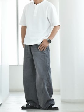 「UNIQLO（ユニクロ）のアイテム（Tシャツ/カットソー、ホワイト系）」を使った、y_Oさん（メンズ・168cm）の夏コーディネート
