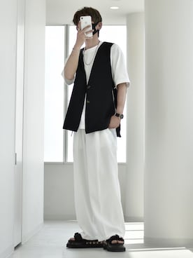 「neos（ネオス）のアイテム（スラックス）」を使った、y_Oさん（メンズ・168cm）の夏コーディネート