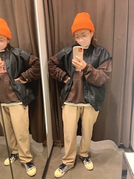 「ニット帽コーデ」｜「アイテム（ジャケット/アウター）」を使った、chihiroさん（レディース・152cm）の冬コーディネート