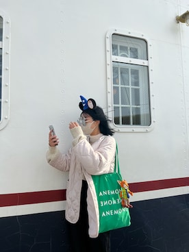 「ショート丈トップス」｜「アイテム（ノーカラーコート）」を使った、윤영さん（レディース・168cm）の冬コーディネート