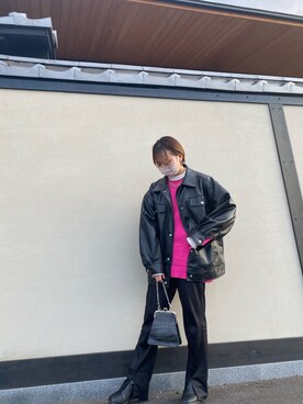 「PAGEBOY（ページボーイ）のアイテム（ライダースジャケット）」を使った、nagisaさん（レディース・163cm）の冬コーディネート