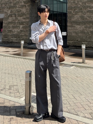 「WYM LIDNM(ウィム バイ リドム)のMICRO SPAN BASIC SHIRT(シャツ/ブラウス)」を使った、ゆーたさん(メンズ・180cm)の秋コーディネート