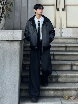 「ストライプ」｜「アイテム（ブルゾン）」を使った、ゆーたさん（メンズ・180cm）の冬コーディネート