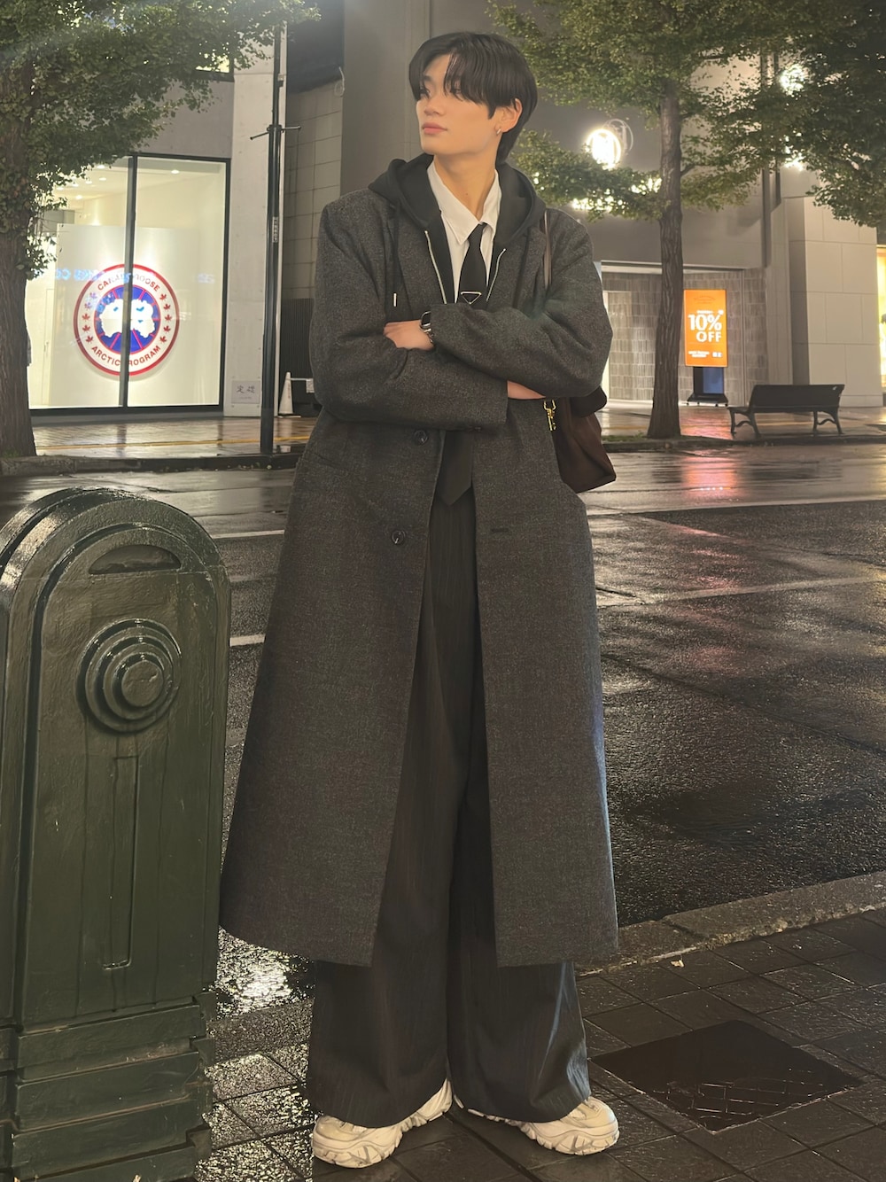 美品】TRUSSARDI 伊 ヘリンボーン ウールブレンド チェスターコート