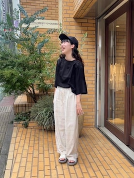 「アイテム（Tシャツ/カットソー、ブラック系）」を使った、ﾆ ｼ ﾜ ｷ  ｼ ﾎさん（レディース・158cm）の夏コーディネート