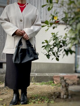 「LOWRYS FARM（ローリーズファーム）のアイテム（ノーカラーコート）」を使った、Mihaさん（レディース・158cm）の冬コーディネート