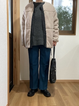 「niko and...（ニコアンド）のアイテム（ノーカラージャケット）」を使った、Mihaさん（レディース・158cm）の冬コーディネート