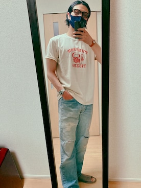 「Pherrow's（フェローズ）のアイテム（Tシャツ/カットソー）」を使った、kentomaxさん（メンズ・174cm）の夏コーディネート