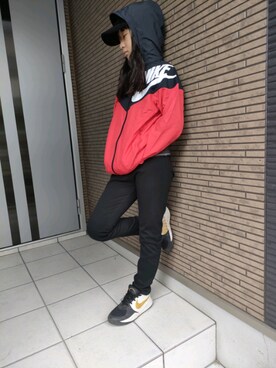 「NIKE（ナイキ）のアイテム（ジャケット/アウター、レッド系）」を使った、nayu*さん（キッズ・140cm）の秋コーディネート