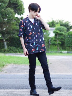 「GU（ジーユー）の（GU）スキニーフィットジーンズ（MEN ⁄ ジーンズ）」を使った、Junya..さん（メンズ・173cm）の夏コーディネート