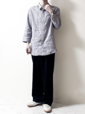 「リネンシャツ」｜「アイテム（セットアップ）」を使った、Junya..さん（メンズ・173cm）の春コーディネート