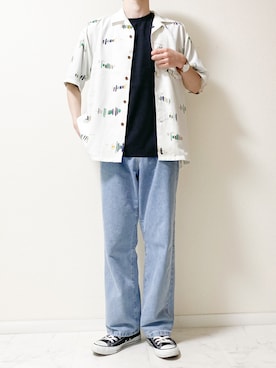 「URBAN RESEARCH Sonny Label（アーバンリサーチサニーレーベル）の『吸水速乾』セオαグラフィック半袖シャツ（シャツ/ブラウス）」を使った、Junya..さん（メンズ・173cm）の夏コーディネート