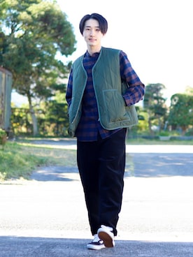 「green label relaxing（グリーンレーベルリラクシング）の【WEB限定】＜GLR/ -or（ジーエルアール オア）＞キルティング ベスト -ユニセックス-（ベスト）」を使った、Junya..さん（メンズ・173cm）の秋コーディネート