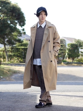 「epnok（エプノック）のアイテム（トレンチコート）」を使った、Junya..さん（メンズ・173cm）の冬コーディネート