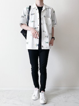 「URBAN RESEARCH Sonny Label（アーバンリサーチサニーレーベル）の『吸水速乾』セオαグラフィック半袖シャツ（シャツ/ブラウス）」を使った、Junya..さん（メンズ・173cm）の夏コーディネート