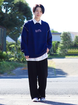 「ロゴニット」｜「アイテム（セットアップ）」を使った、Junya..さん（メンズ・173cm）の秋コーディネート