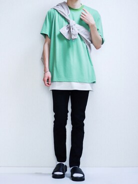 「GU（ジーユー）の（GU）スキニーフィットジーンズ（MEN ⁄ ジーンズ）」を使った、Junya..さん（メンズ・173cm）の夏コーディネート