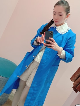 「VINTAGE（ヴィンテージ）のアイテム（ノーカラーコート）」を使った、ミースさん（レディース・157cm）の夏コーディネート