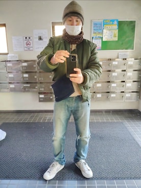 「DIESEL（ディーゼル）のアイテム（デニムパンツ）」を使った、kei さん（レディース・173cm）の冬コーディネート