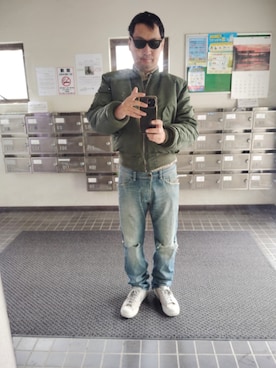 「アイテム（MA-1）」を使った、kurono keiさん（メンズ・173cm）の冬コーディネート