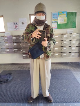 「GU（ジーユー）のアイテム（スラックス）」を使った、kei kuronoさん（レディース・173cm）の冬コーディネート